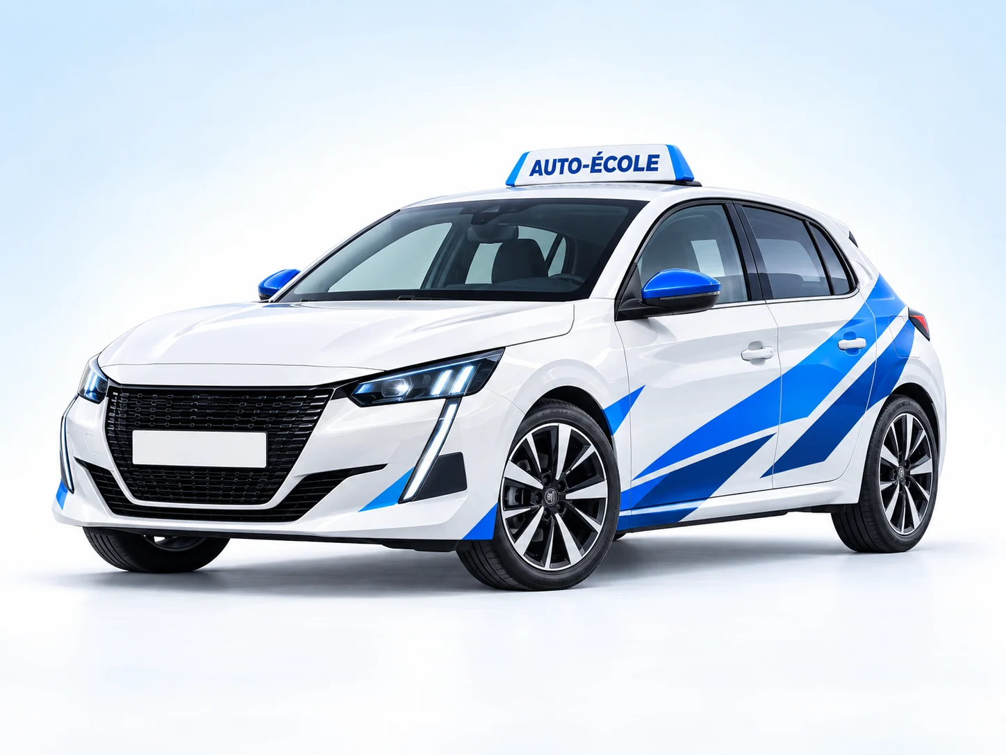 Voiture d'auto-école avec panneau AUTO-ÉCOLE sur le toit